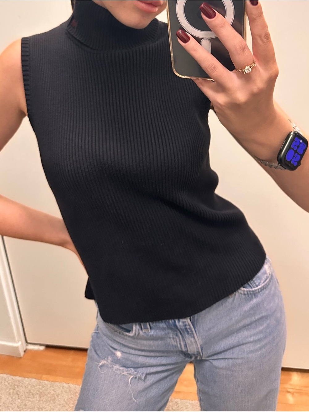 Lauren Ralph Lauren Women's Ribbed Knit Sleeveless Turtleneck Sweater Black M